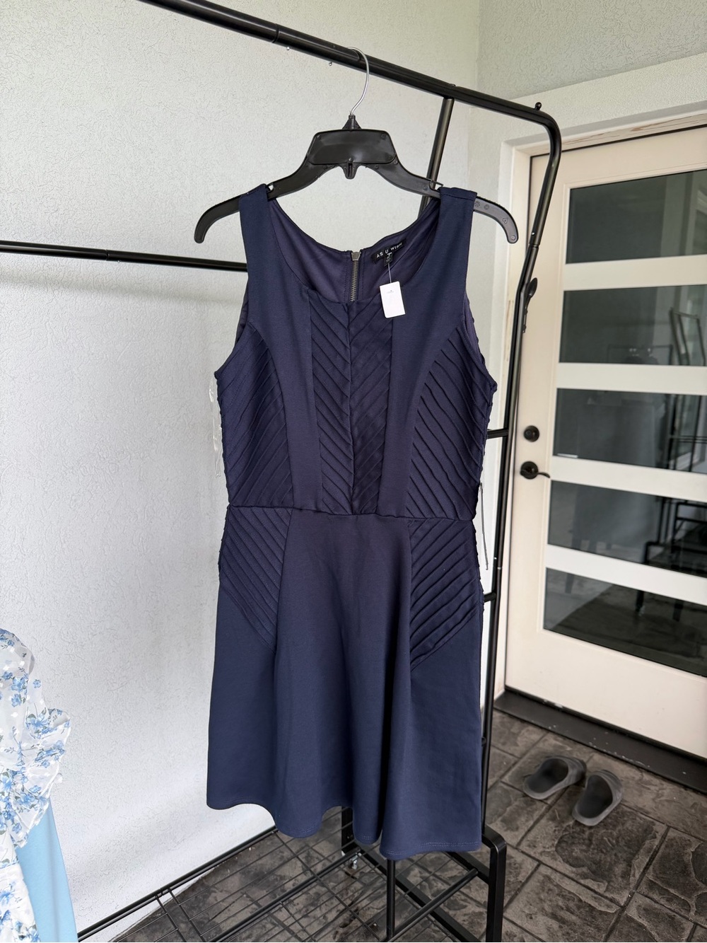 Macy's Navy Textured Sleeveless Fit-and-Flare Dress